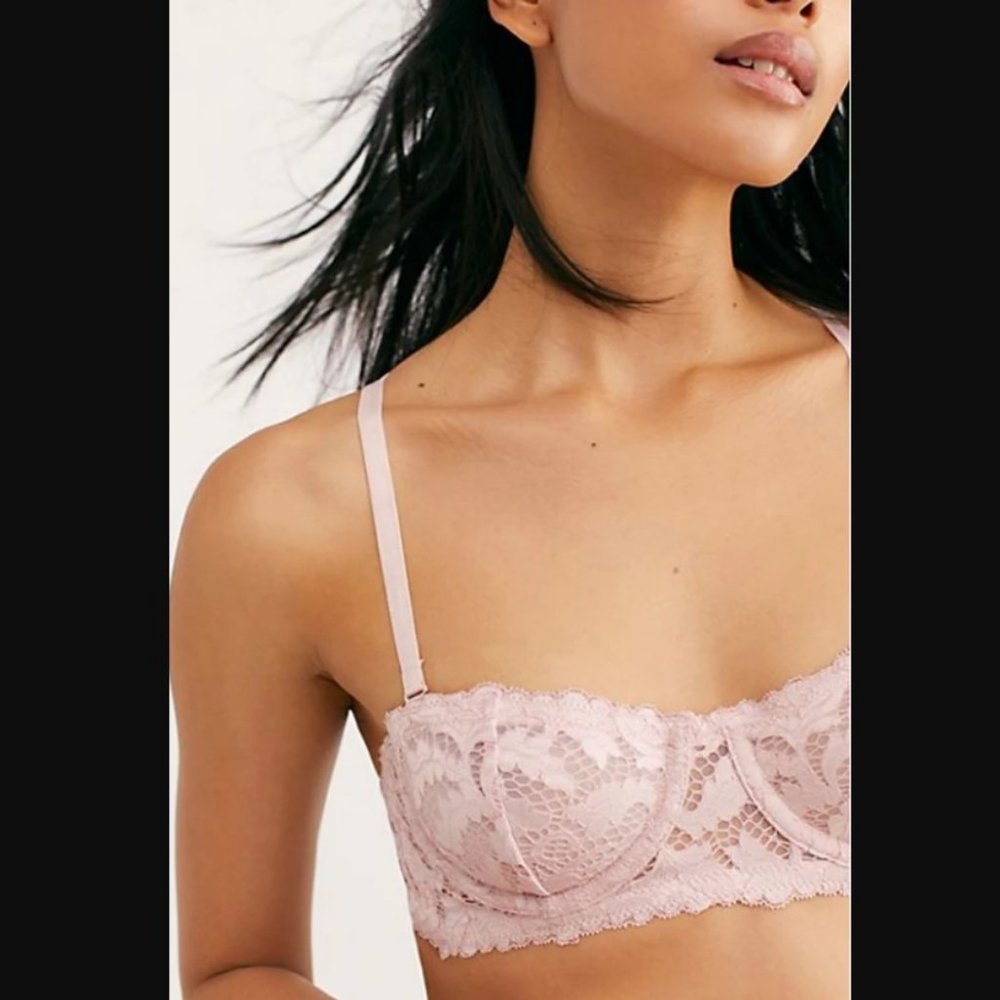 Intimately Free People Love Letters Multiway Lace Balconette Bra Pink 32D